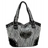 Animal Zebra Print Tote Bags w/ 3-Heart Charm - White - BG-127HZ-WT